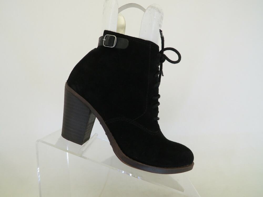 Lucky Brand Womens Black Suede Zip Laces Buckle Ankle Boots Booties Size 6 M